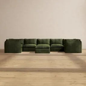 Modular Performance 7-Seater U-Sectional   Ottoman in Olive | Relaxed Blend