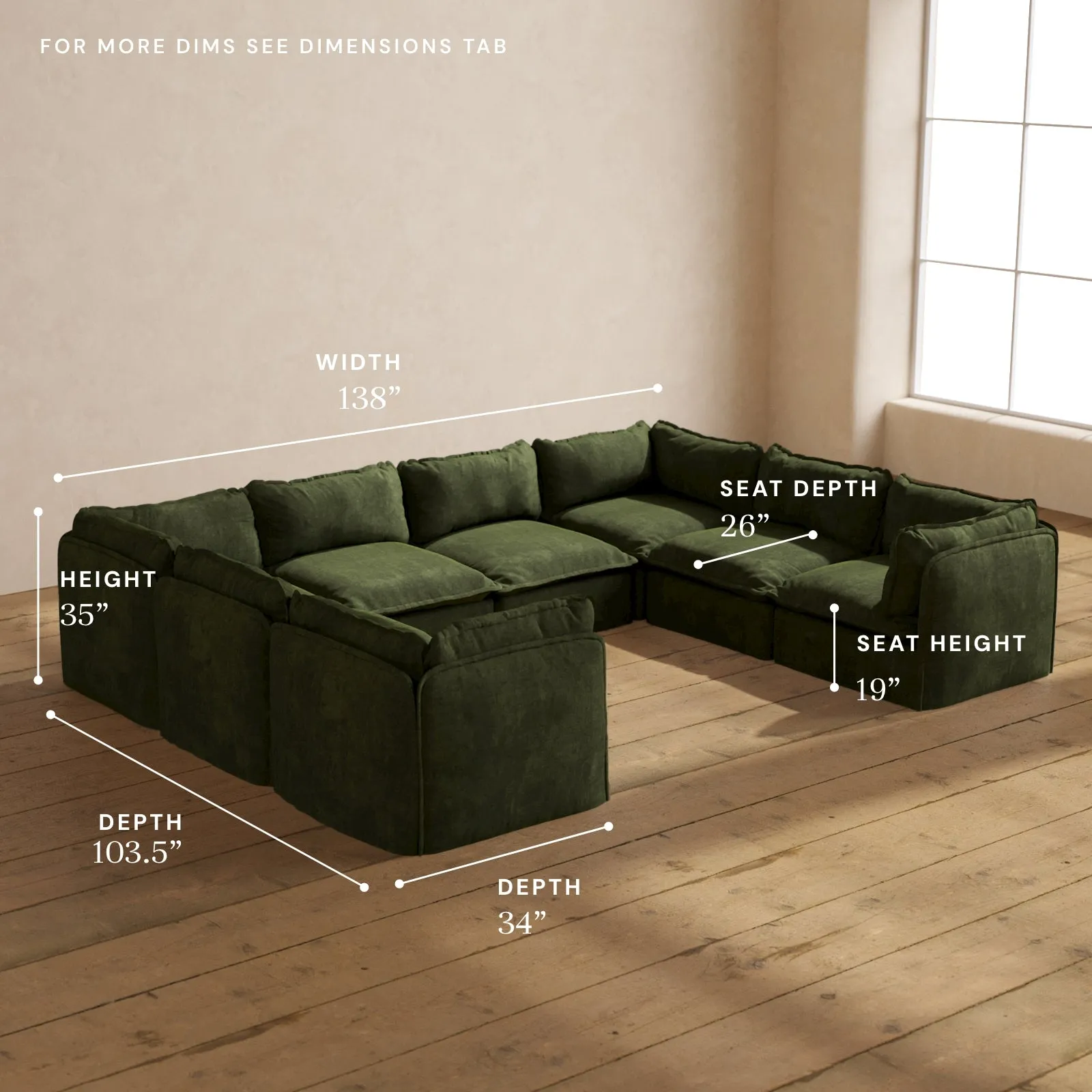 Modular Performance 8-Seater U-Sectional in Olive | Relaxed Blend