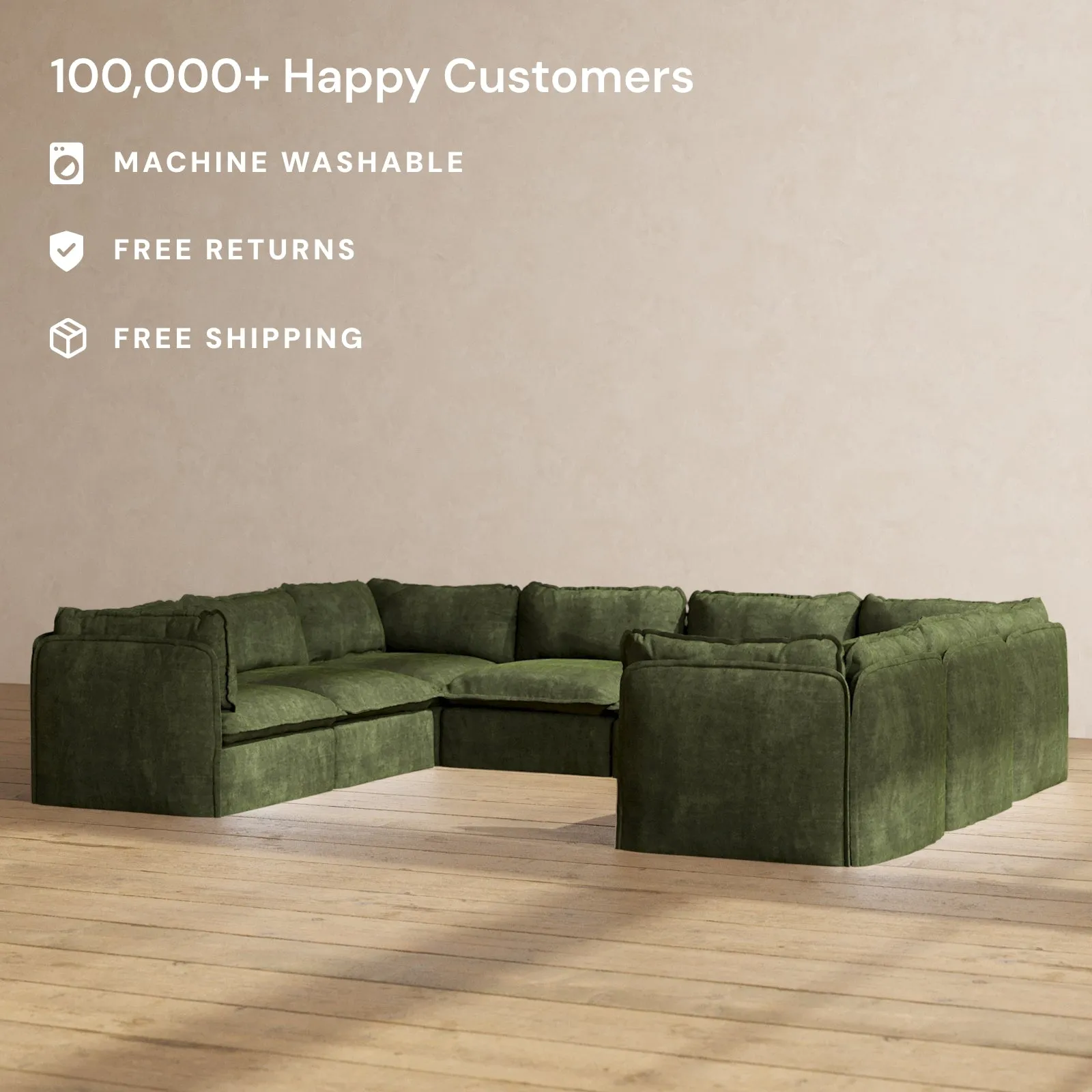 Modular Performance 8-Seater U-Sectional in Olive | Relaxed Blend