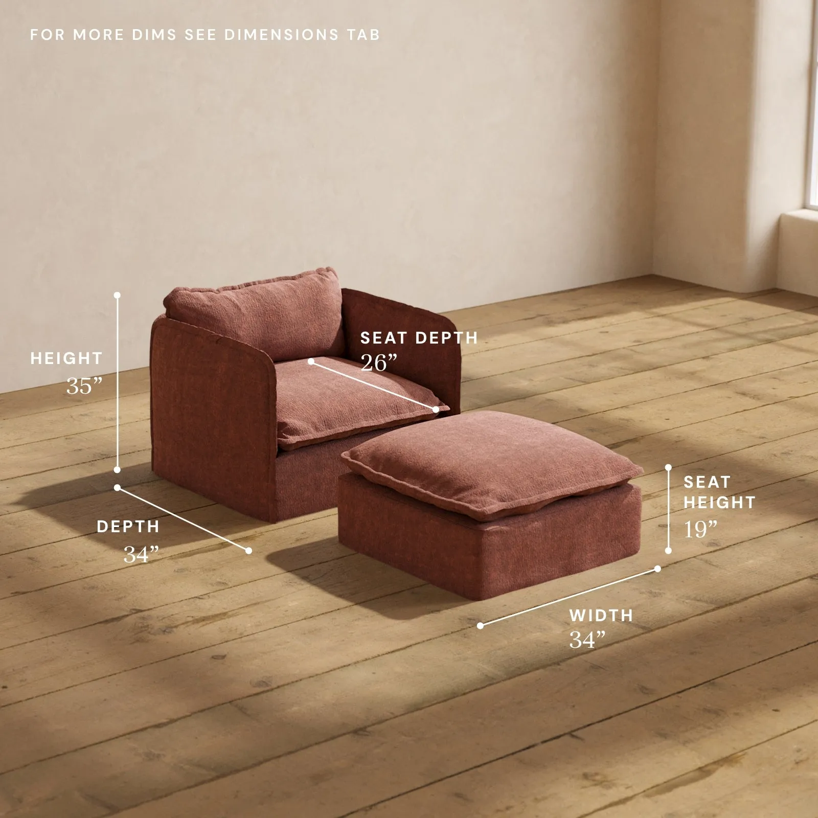 Modular Performance Armchair & Ottoman in Chestnut | Relaxed Blend