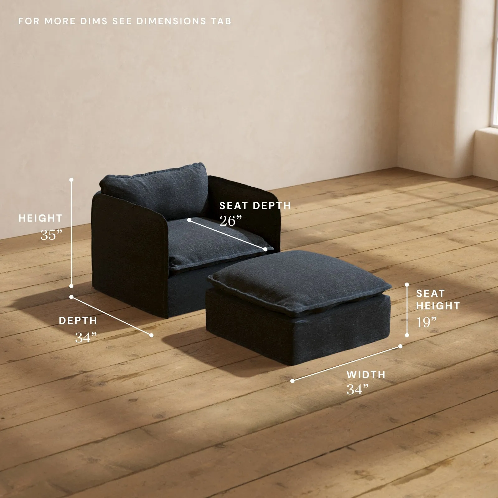 Modular Performance Armchair & Ottoman in Indigo | Relaxed Blend