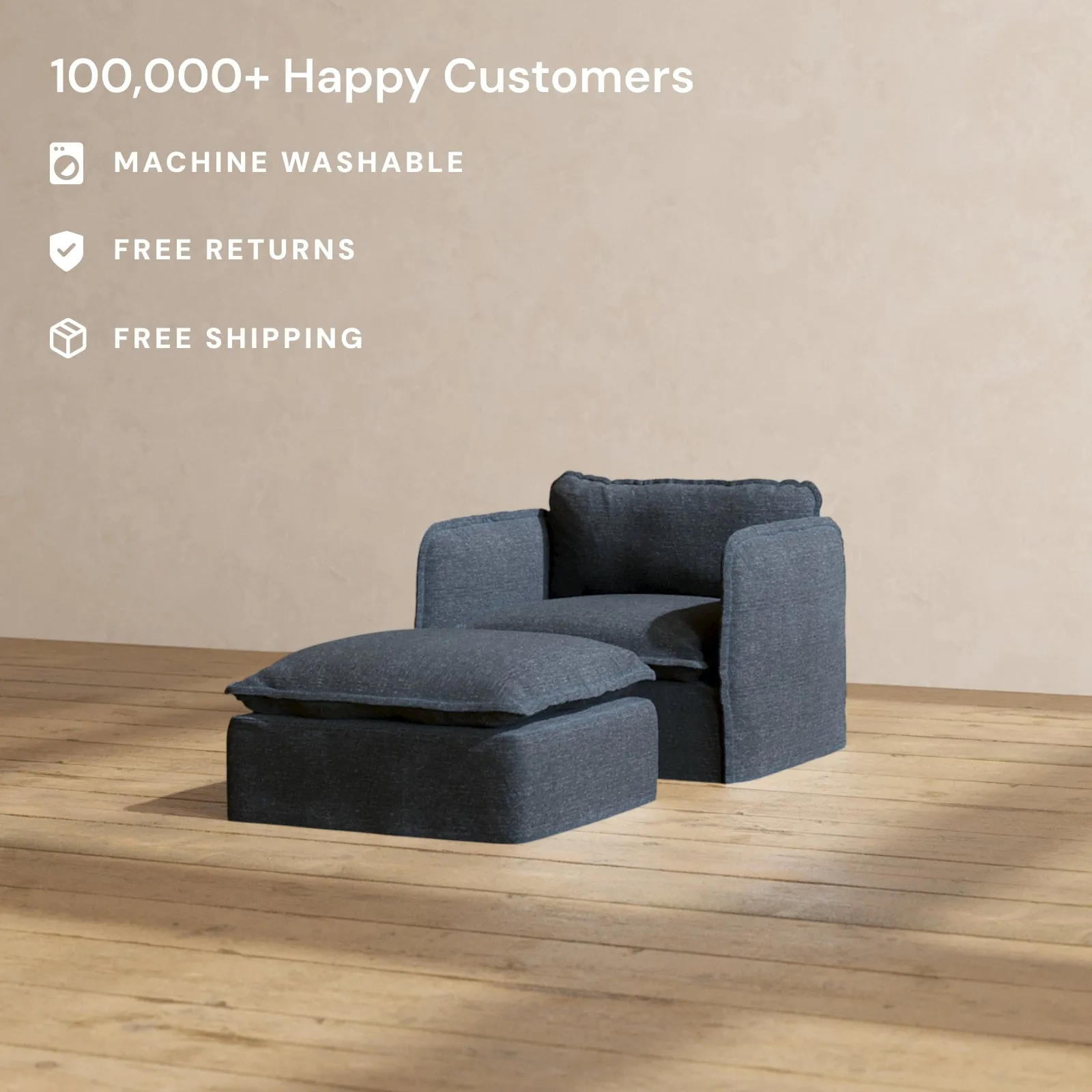 Modular Performance Armchair & Ottoman in Indigo | Relaxed Blend