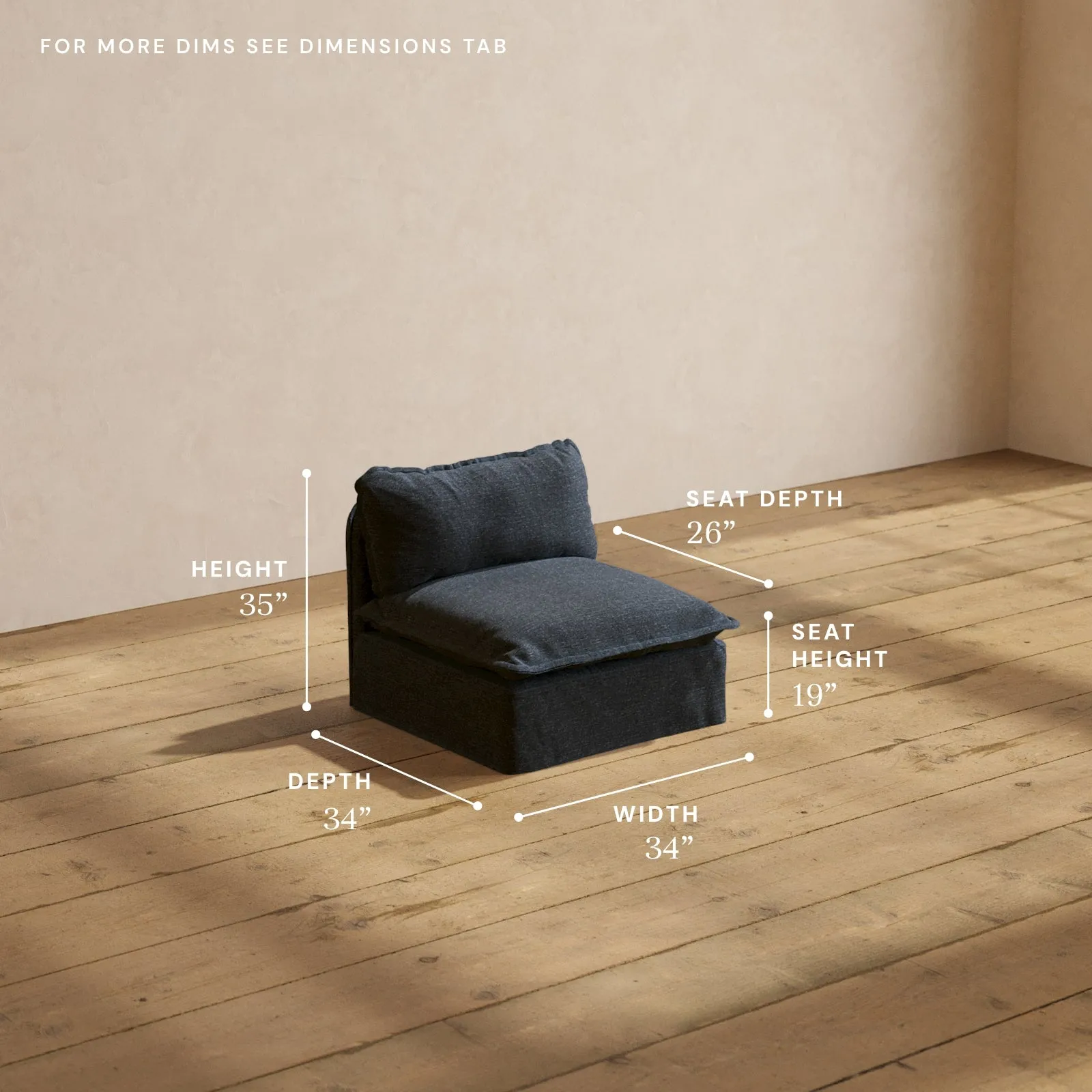 Modular Performance Armless Chair in Indigo | Relaxed Blend