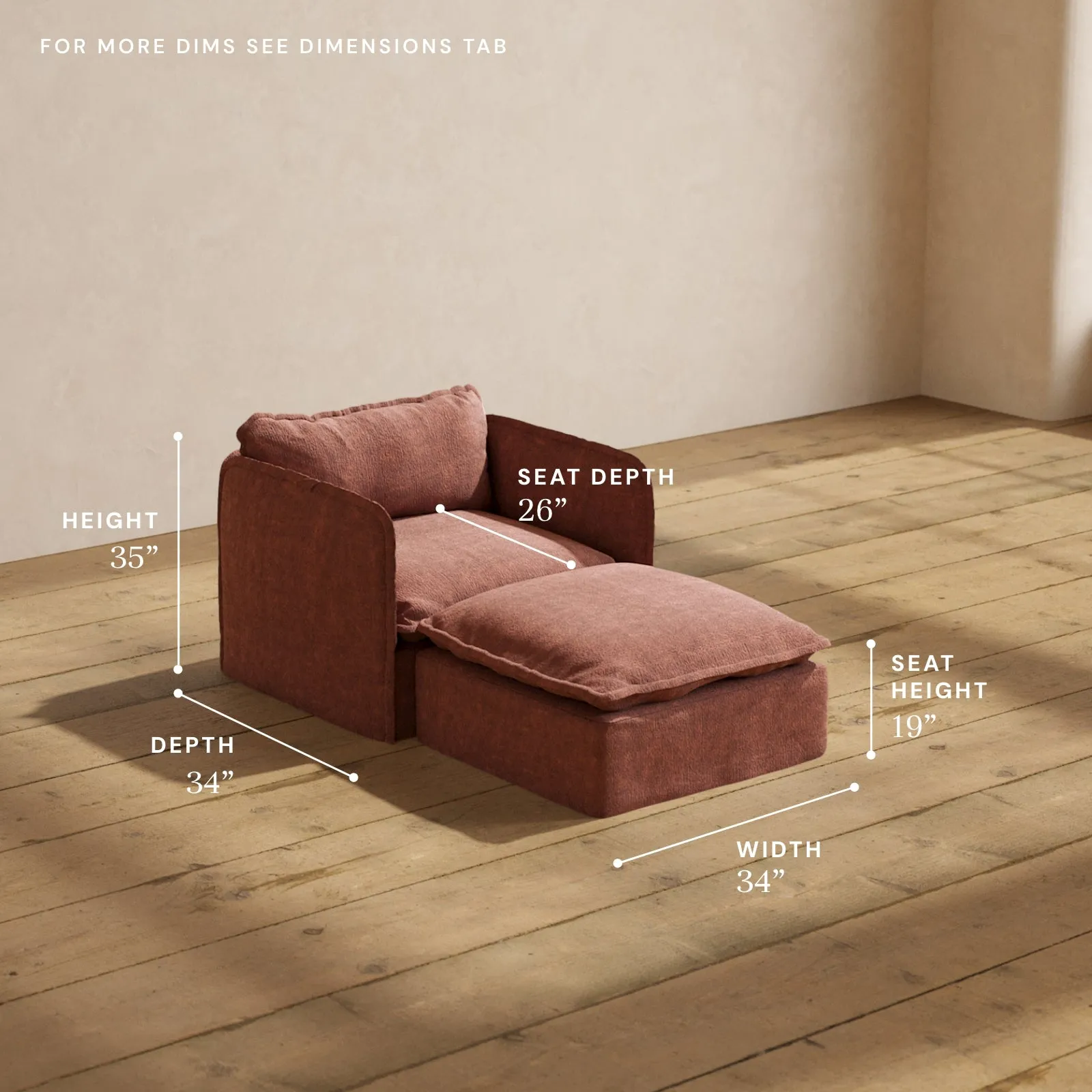 Modular Performance Chaise Armchair in Chestnut | Relaxed Blend