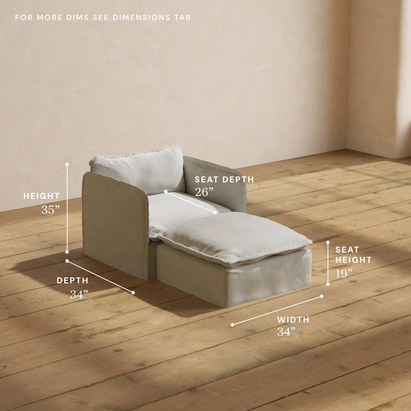 Modular Performance Chaise Armchair in Cloud | Relaxed Blend