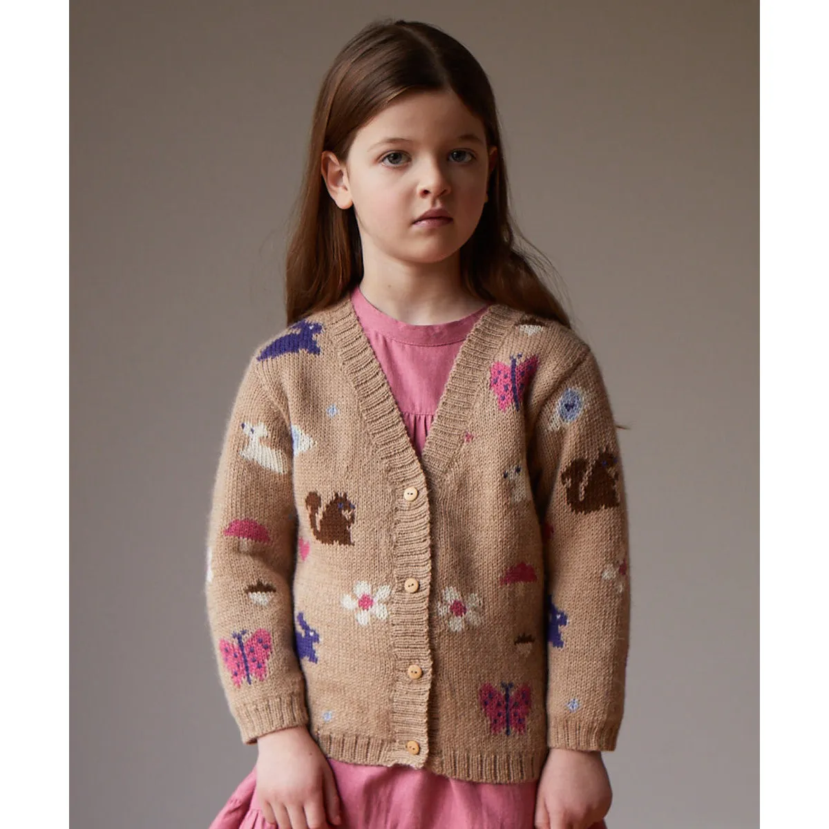 Oeuf Motif Cardigan Sand/Multi Motif