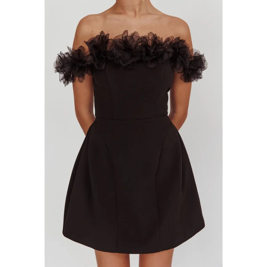 Off the Shoulder Tulle Detail Mini Dress