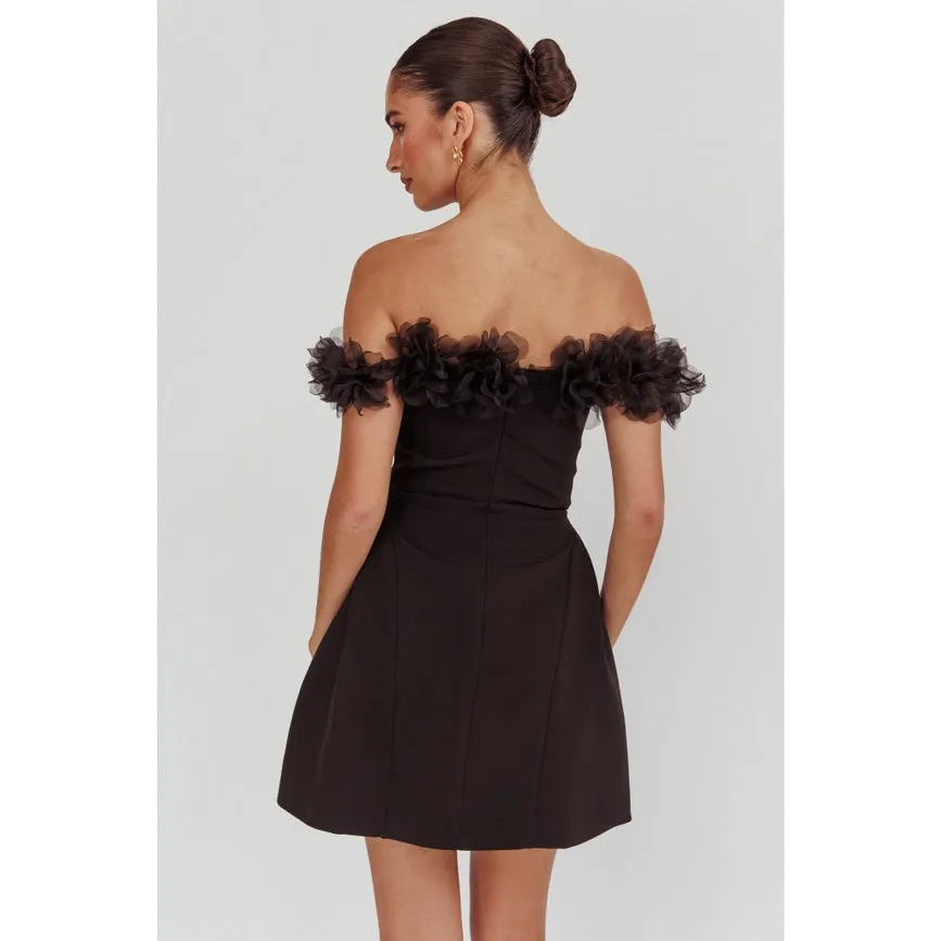 Off the Shoulder Tulle Detail Mini Dress