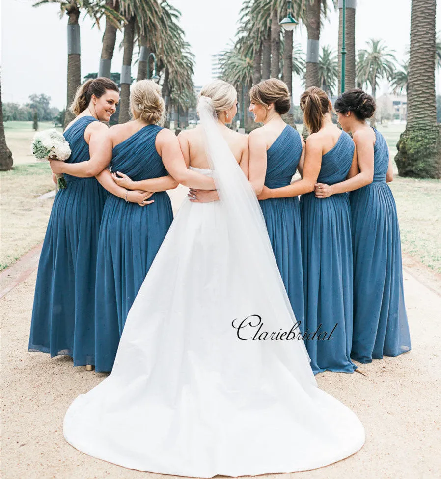 One Shoulder A-line Bridesmaid Dresses, Trendy Wedding Bridesmaid Dresses