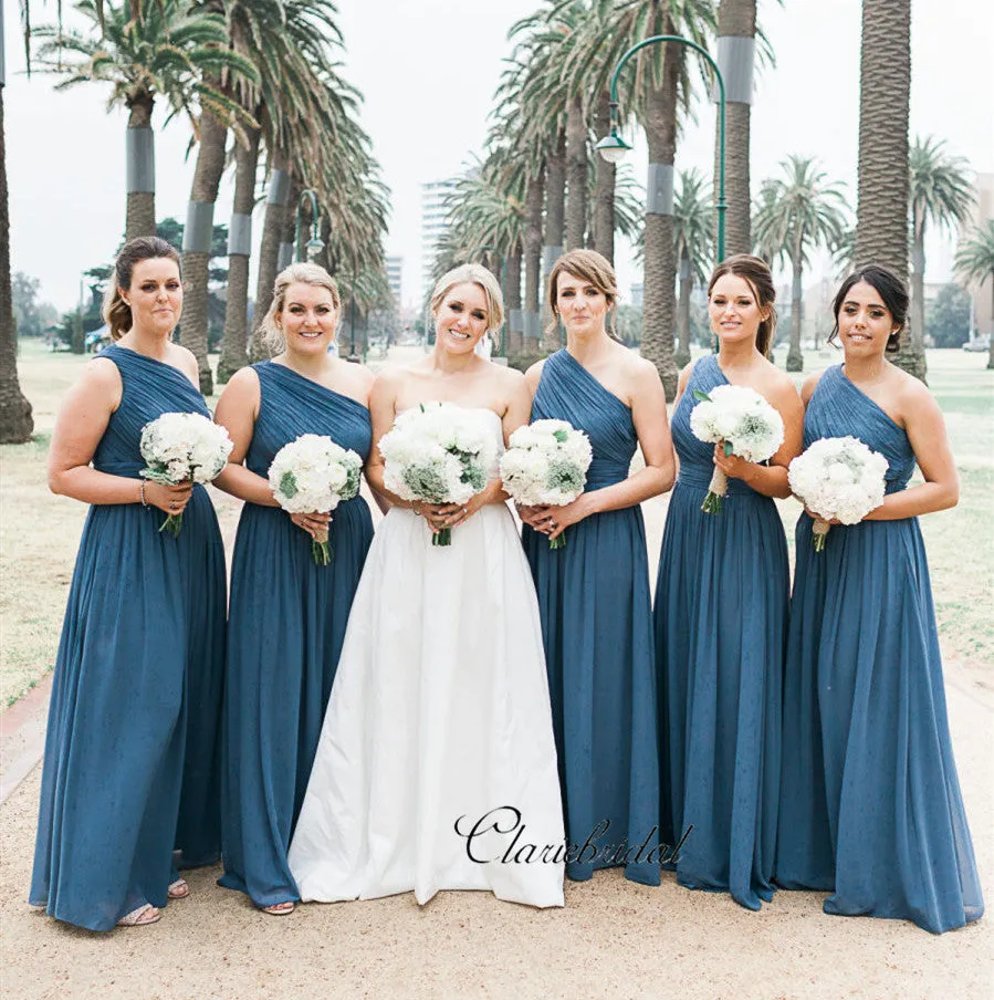 One Shoulder A-line Bridesmaid Dresses, Trendy Wedding Bridesmaid Dresses