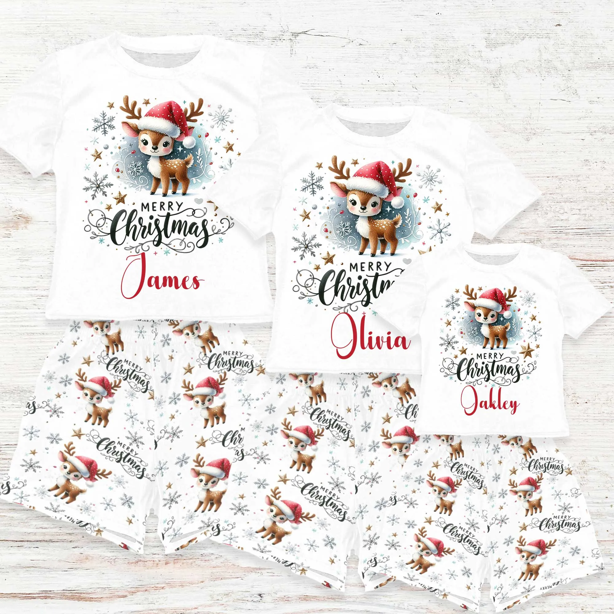 Personalised Matching Christmas Reindeer Shirt and Short Sets