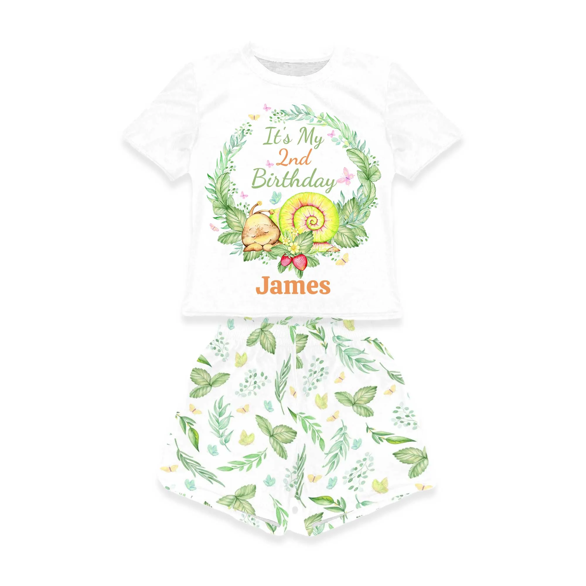 Personalised Snail Matching Birthday Shirt and Short Sets