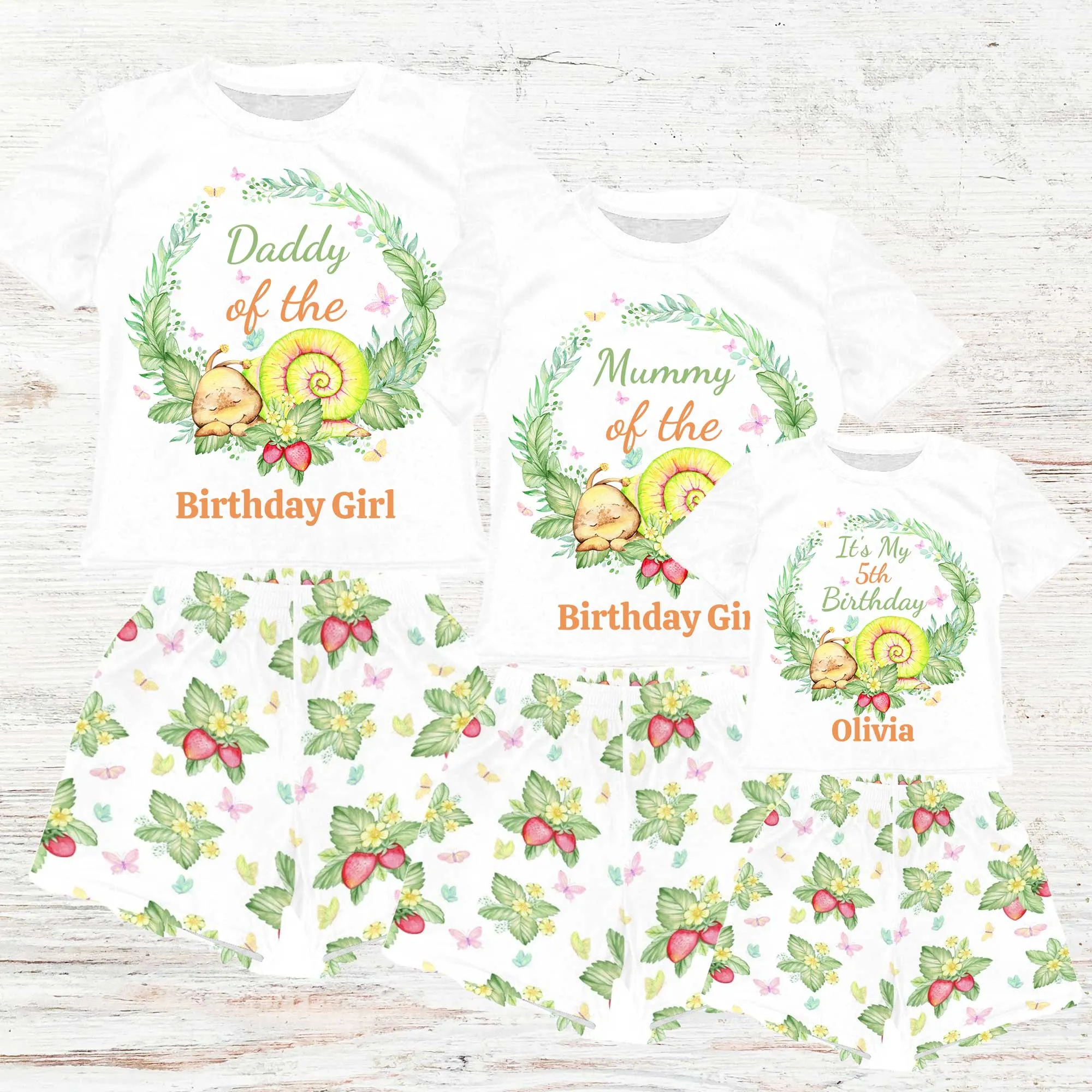 Personalised Snail Matching Birthday Shirt and Short Sets