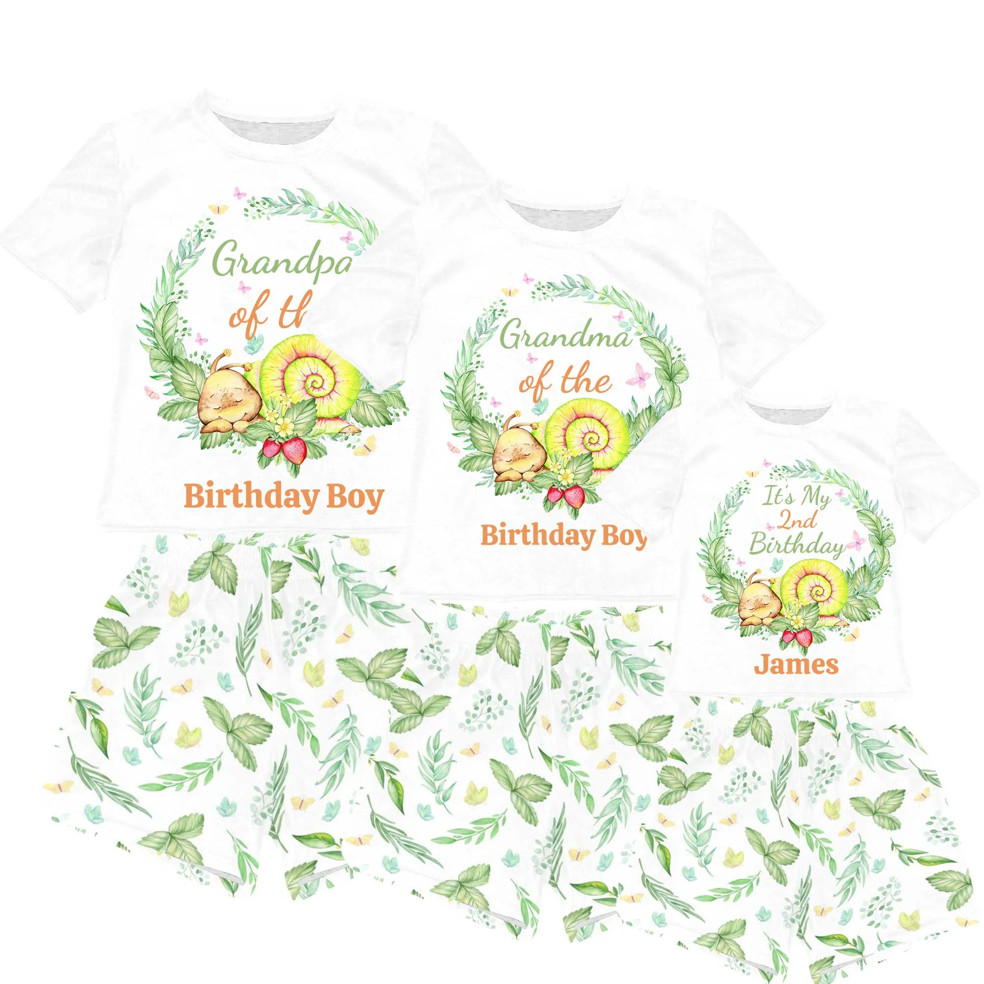 Personalised Snail Matching Birthday Shirt and Short Sets