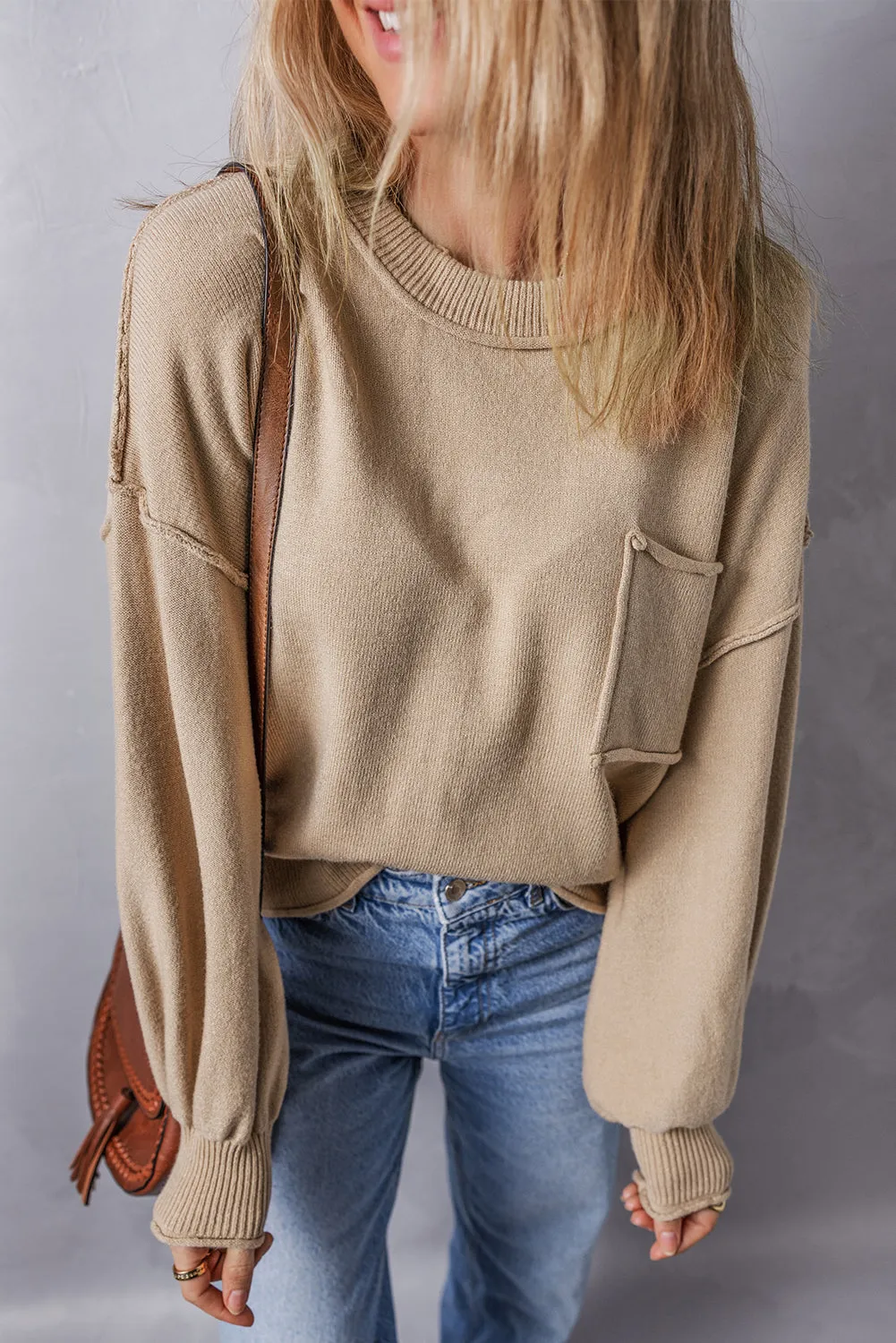 Pocket Exposed Seam Loose Sweater