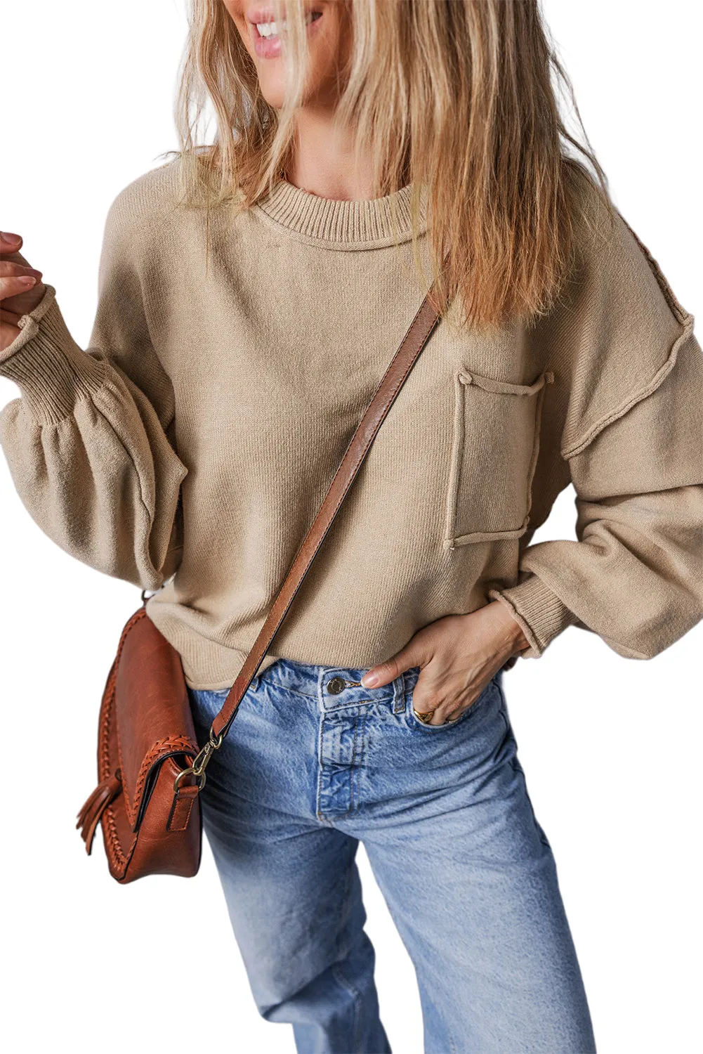 Pocket Exposed Seam Loose Sweater