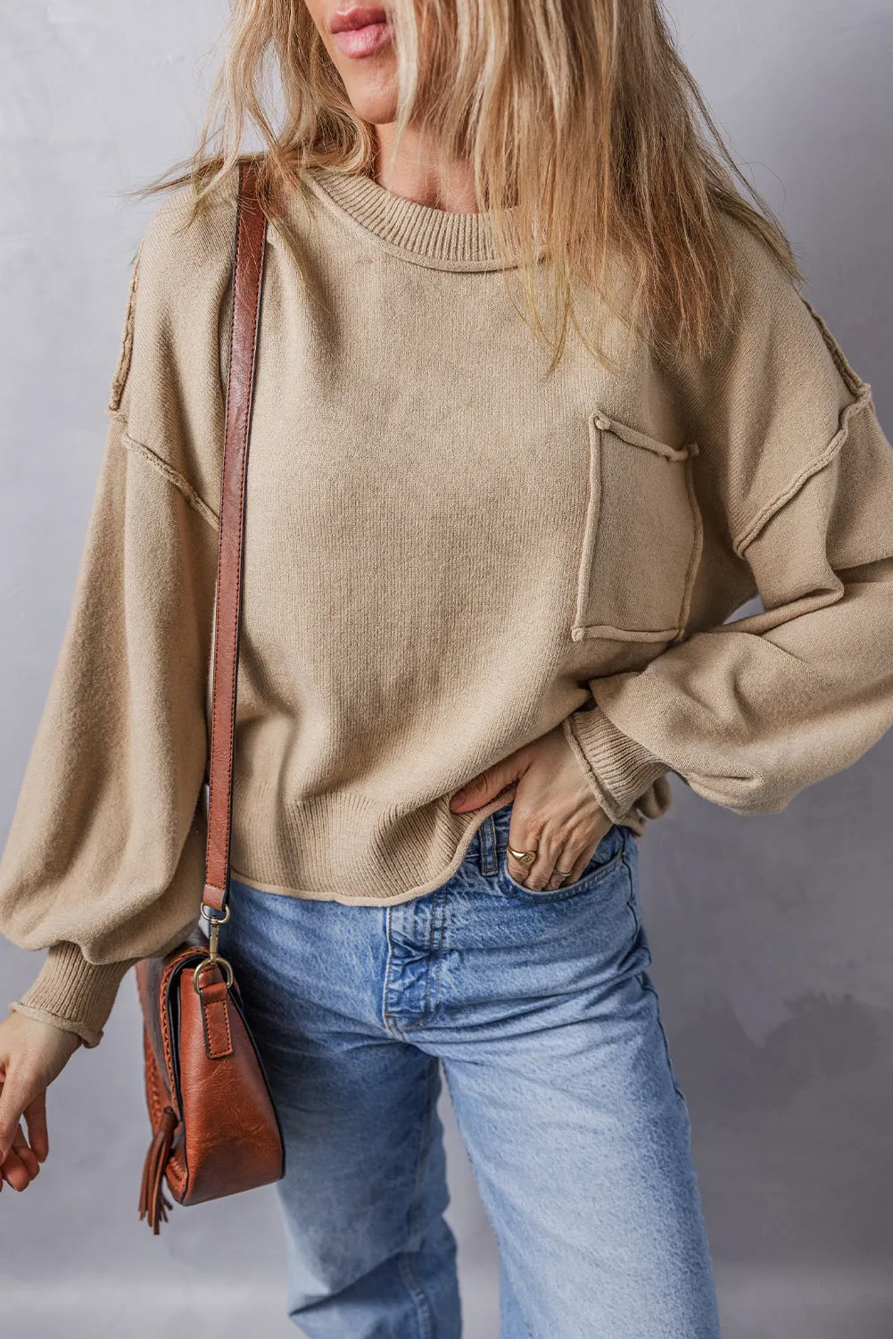 Pocket Exposed Seam Loose Sweater