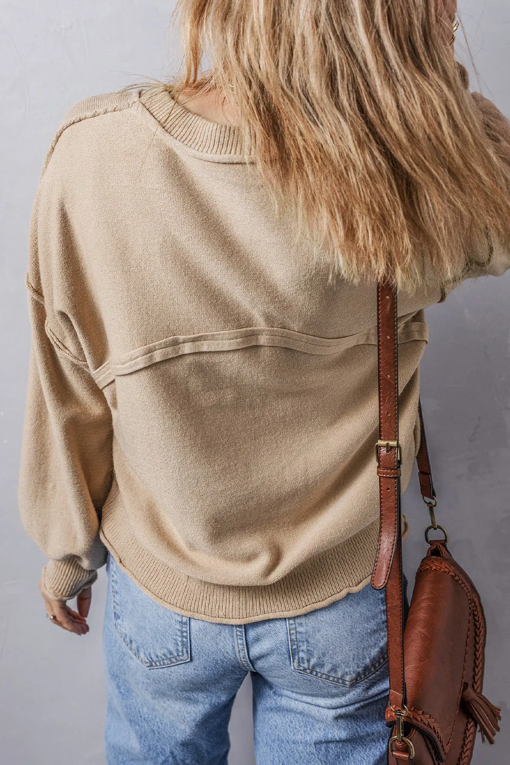 Pocket Exposed Seam Loose Sweater