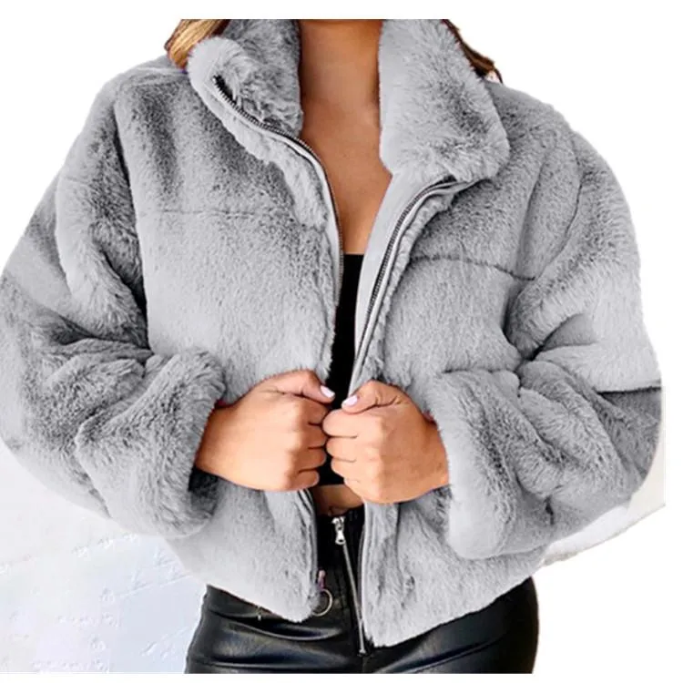 Popular Europe Women Wool Zipper Cardigan Warm Outerwear