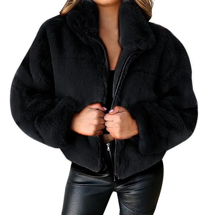 Popular Europe Women Wool Zipper Cardigan Warm Outerwear