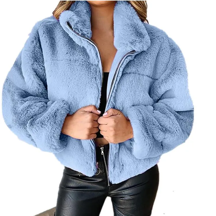 Popular Europe Women Wool Zipper Cardigan Warm Outerwear