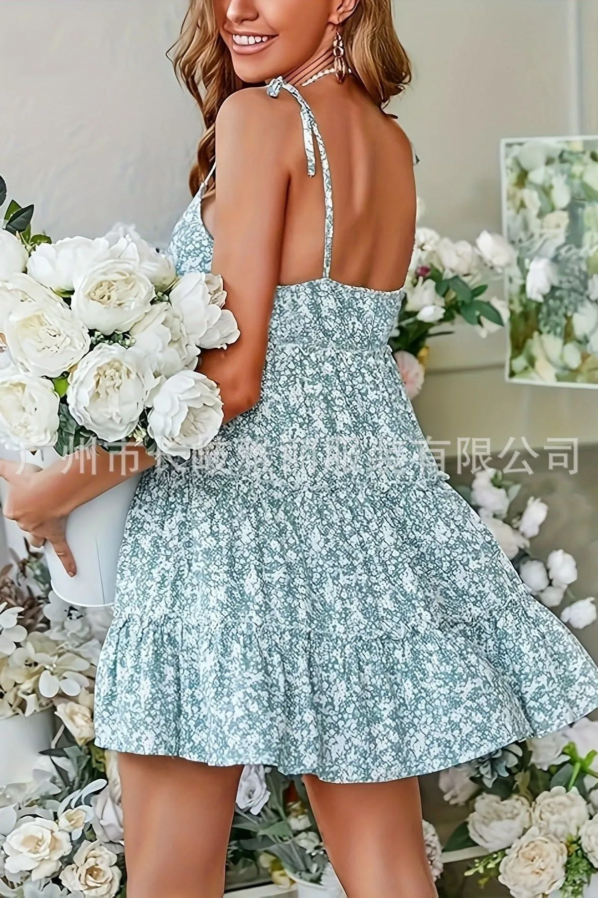 Print One Shoulder Suspender Dress