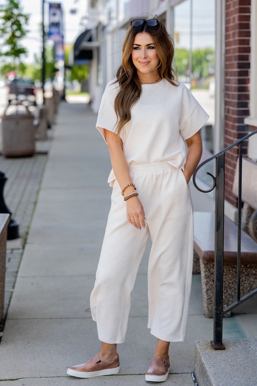 Raised Woven Relaxed Bottom Pants