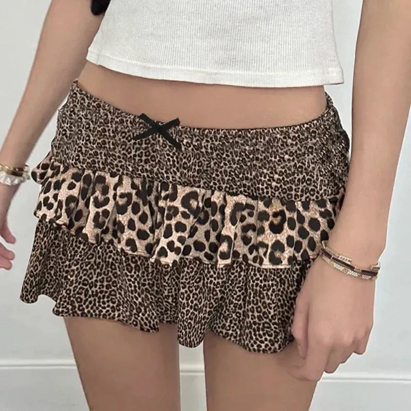 Roxanna Leopard Print Bow A-Line Skirt