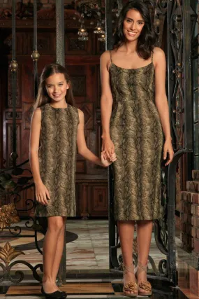 Sage Green Animal Print Unique Trendy Designer Mother Daughter Dresses