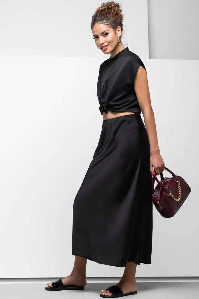 Satin Bias-Cut Skirt Black