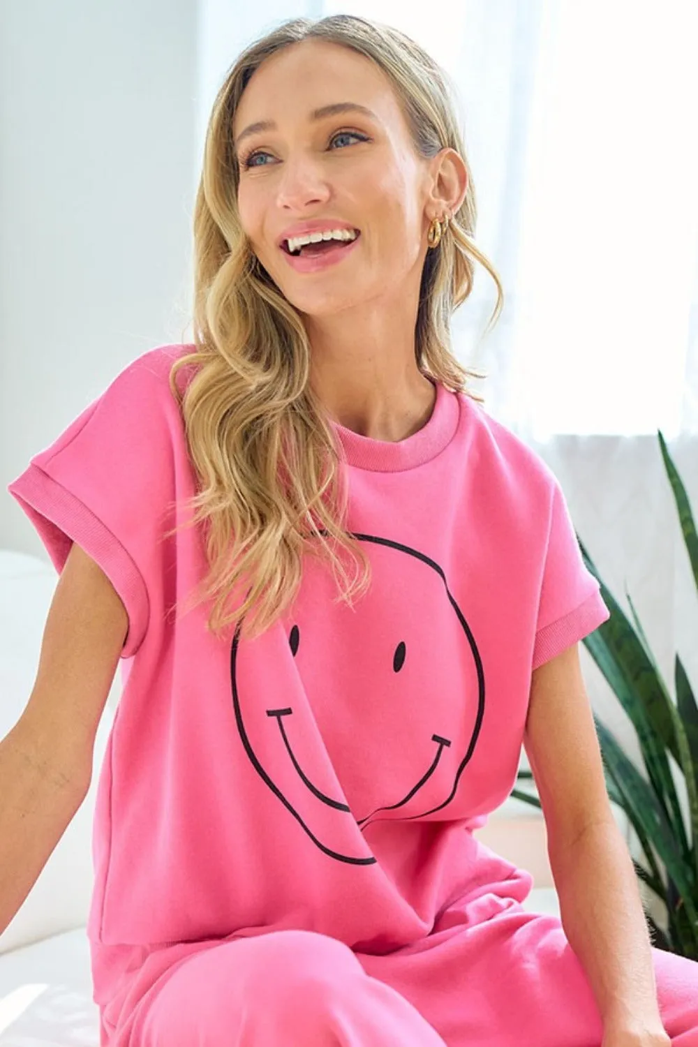 Smile T-Shirt Face Drop Shoulder Brushed Inside