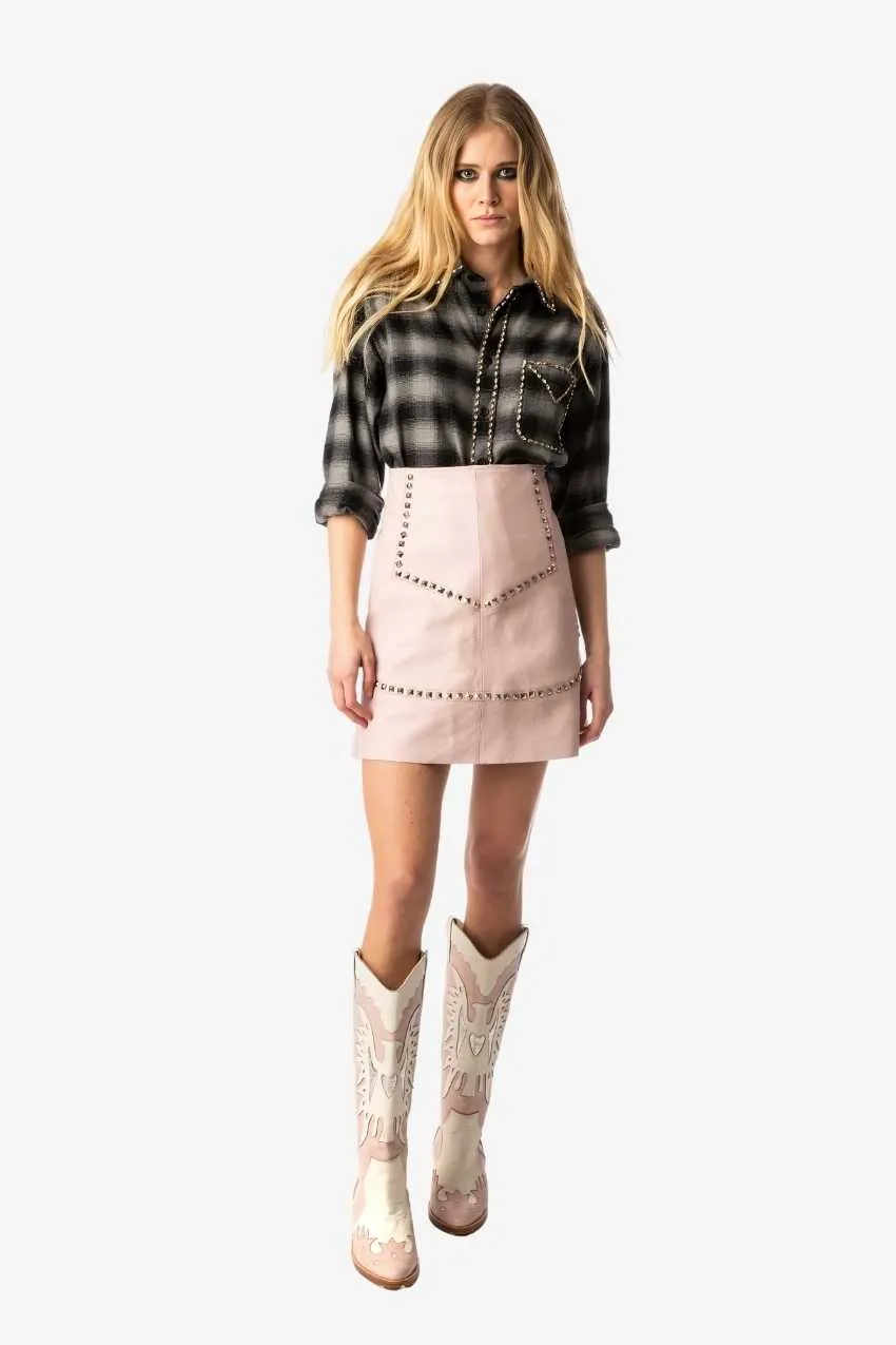 Studded Pink Leather Skirt