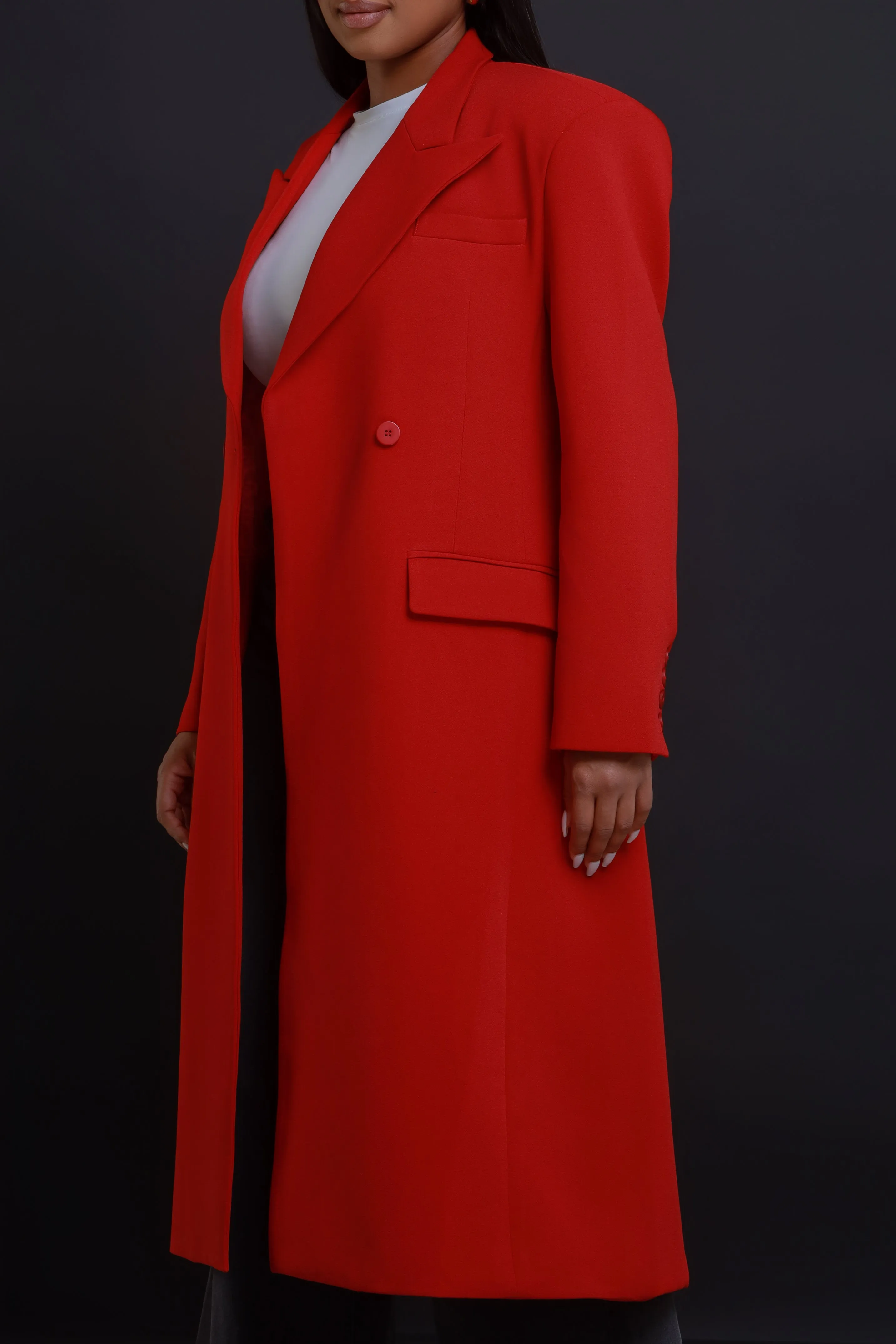 Take Notes Double Breasted Longline Coat - Red