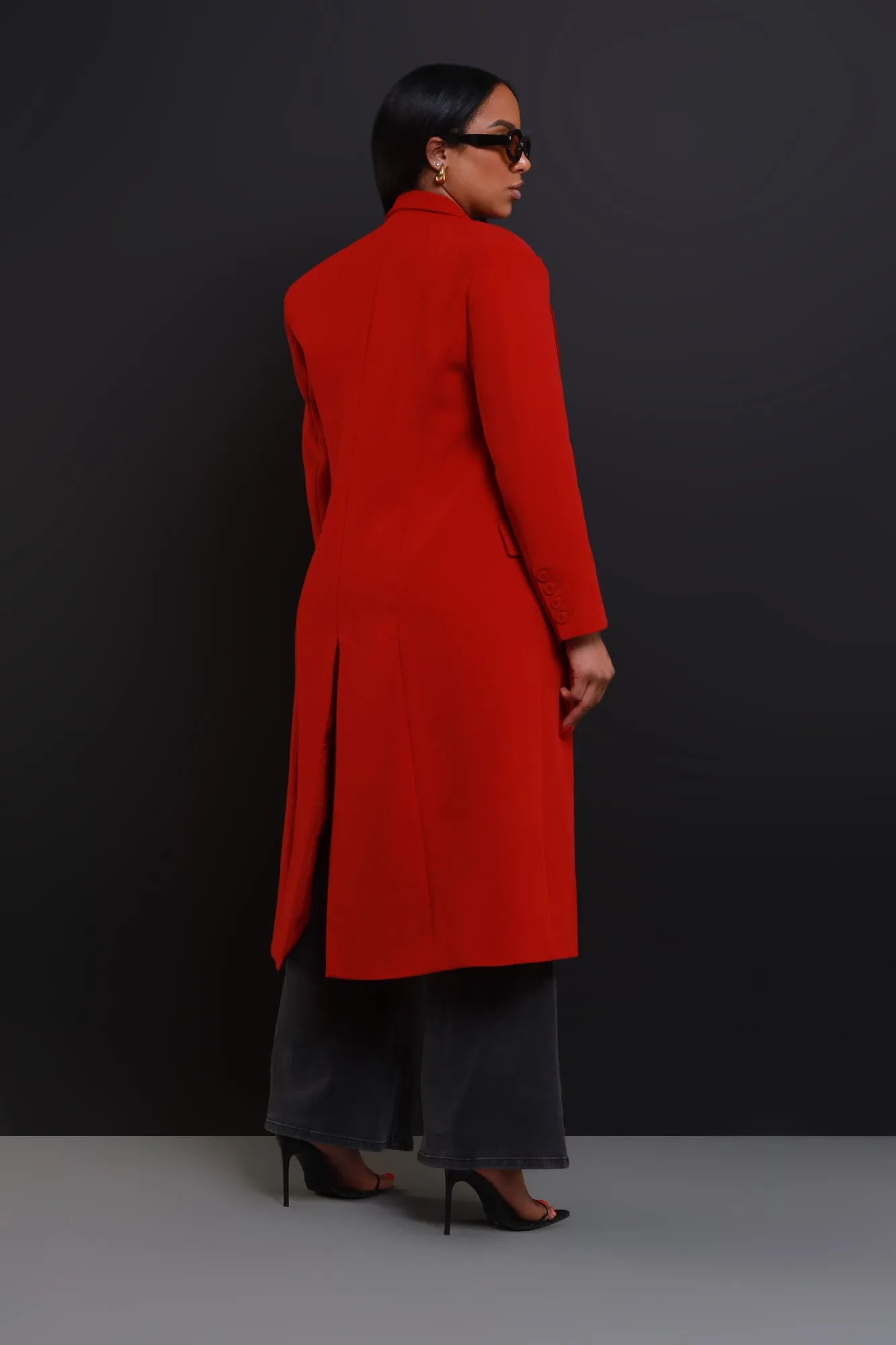 Take Notes Double Breasted Longline Coat - Red