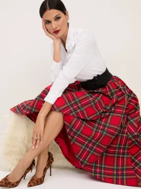 Tartan Bow-Front High-Low Maxi Skirt