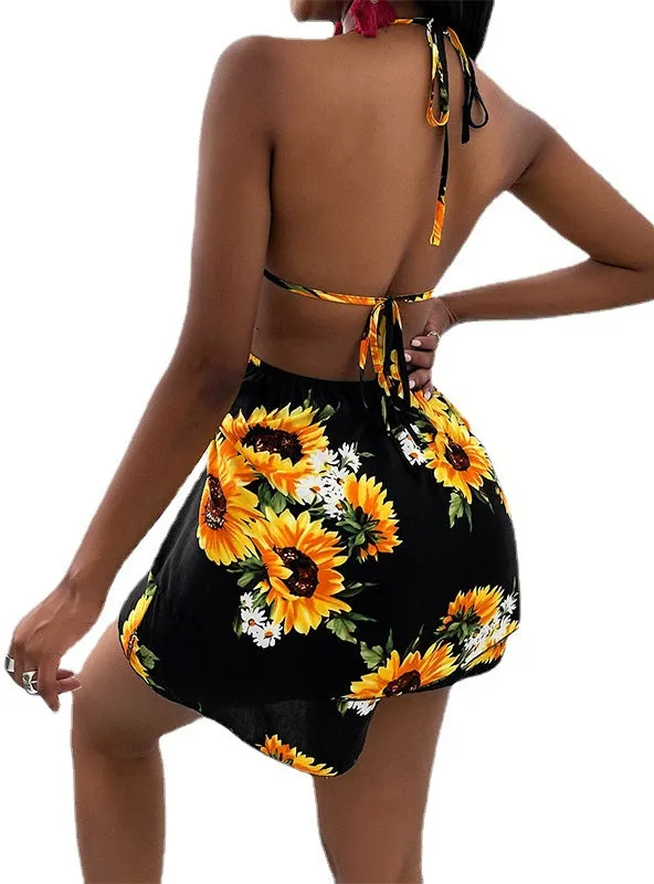 TastyHottie - Trendy Sleeveless Drawstring Sunflower Dress