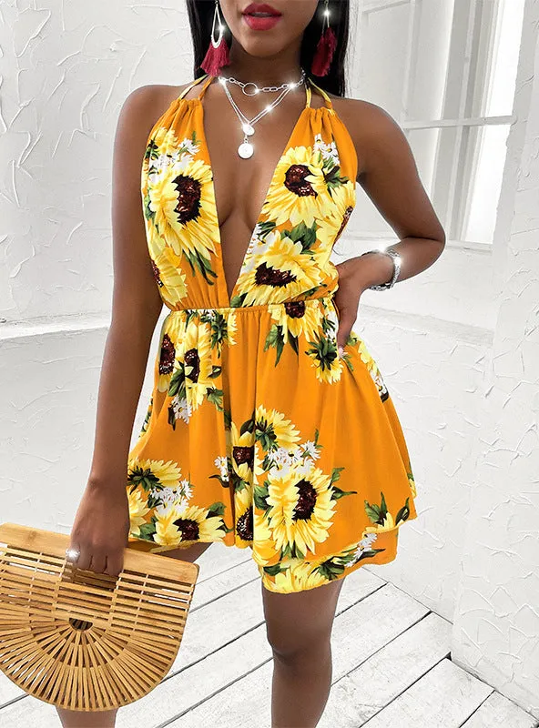 TastyHottie - Trendy Sleeveless Drawstring Sunflower Dress