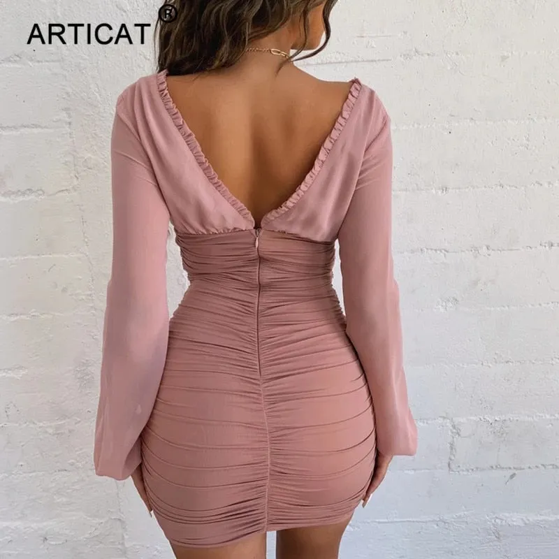 Trendy Bandage Long Sleeve Party Dress