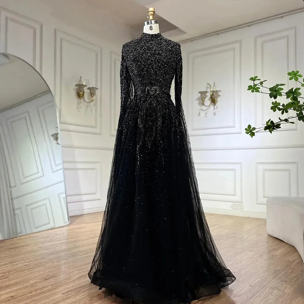 Trendy Cape Sleeves Beaded Formal Dress