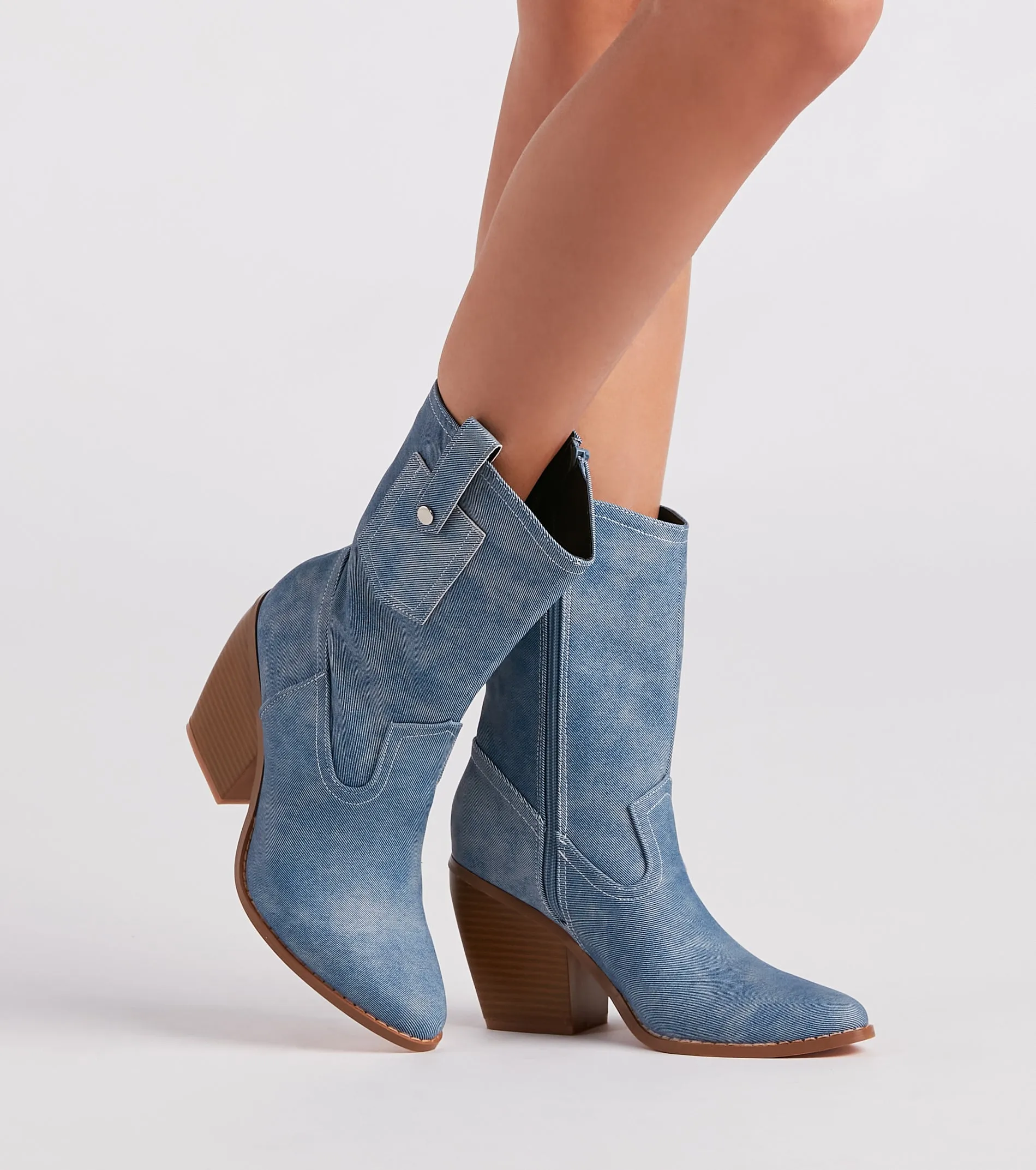 Trendy Country Style Western Denim Booties