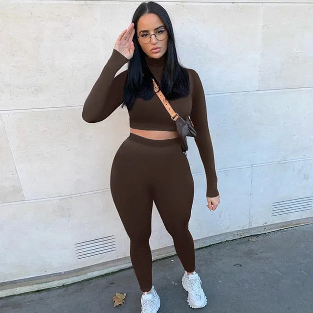 Trendy Crop Tops And High Waist Leggings Set