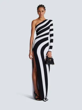 Trendy One-Shoulder Knit Dress Striped Evening Gown