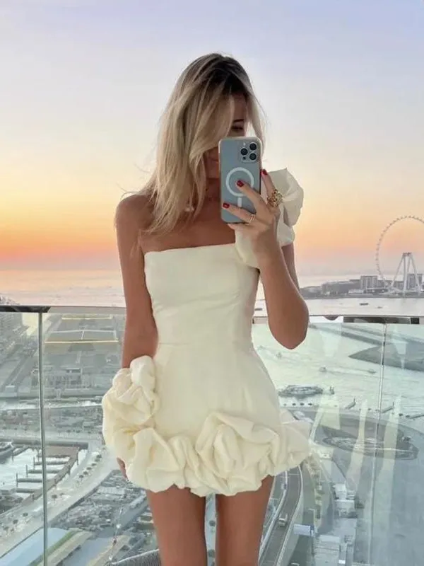 Trendy One-Shoulder Ruffle Hem Mini Dress for Night Out