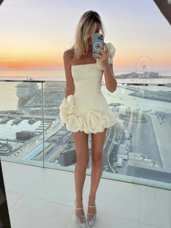 Trendy One-Shoulder Ruffle Hem Mini Dress for Night Out