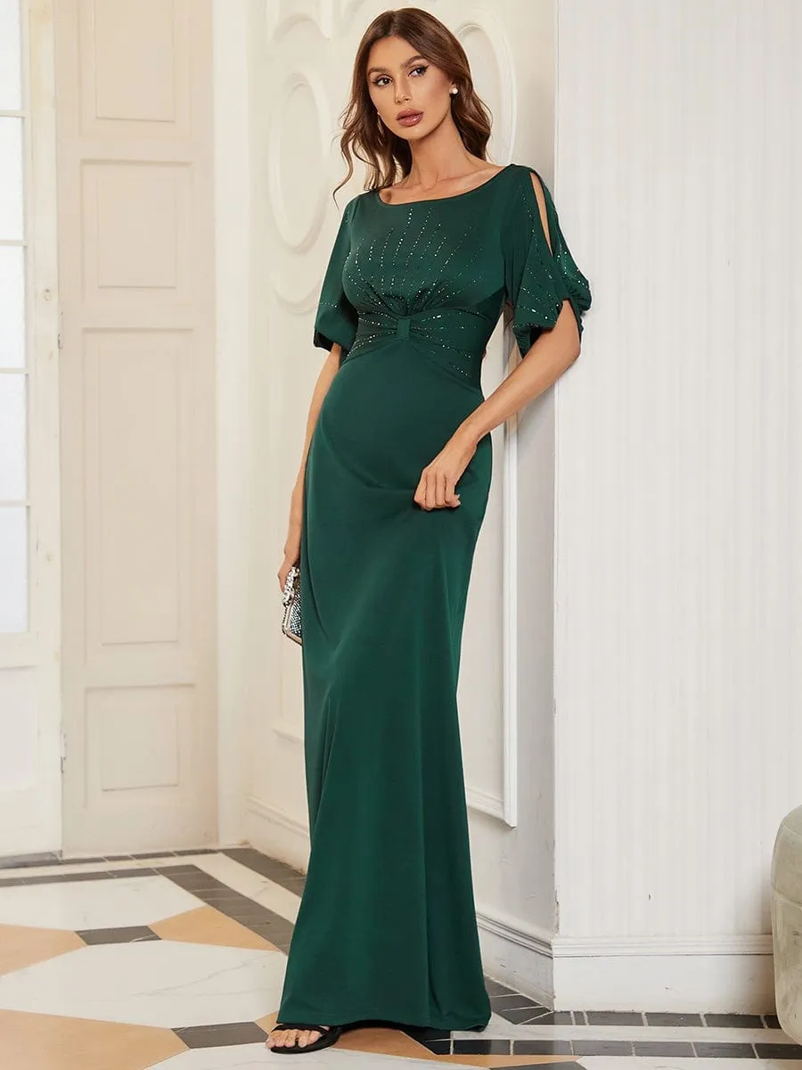 Trendy Round Neck Bodycon Wedding Guest Dress with Sleeves