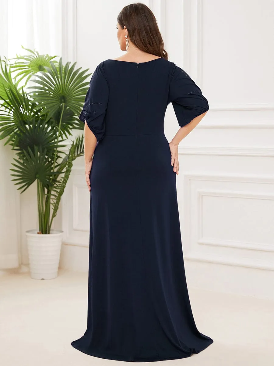 Trendy Round Neck Bodycon Wedding Guest Dress with Sleeves