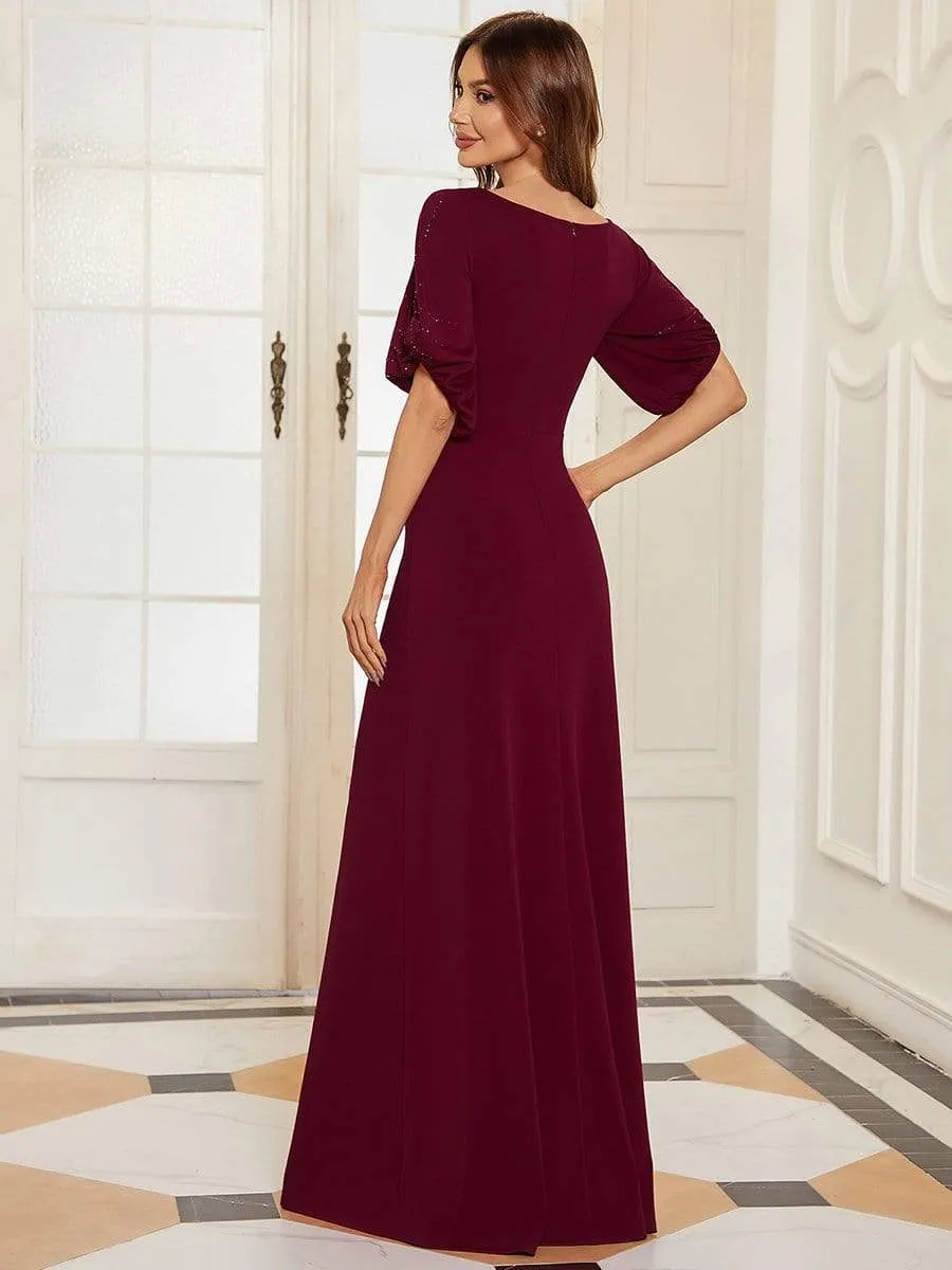 Trendy Round Neck Bodycon Wedding Guest Dress with Sleeves