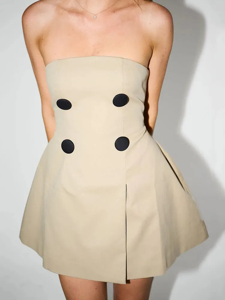 Trendy Strapless A-Line Mini Dress with Button Details