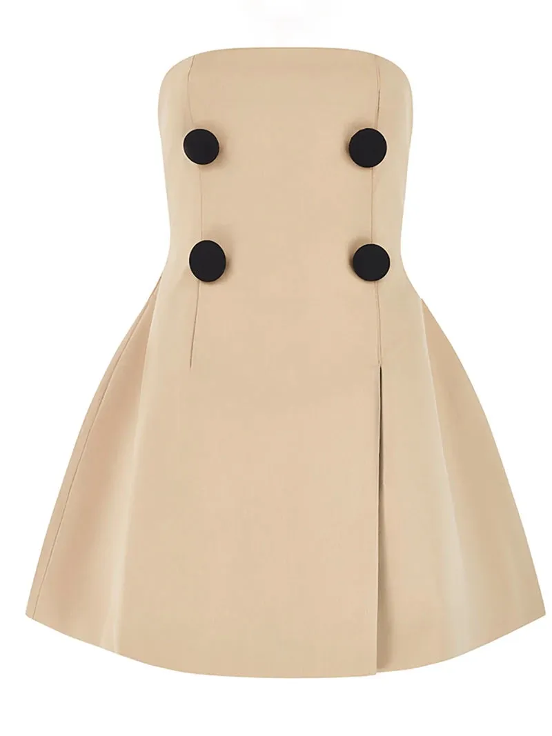 Trendy Strapless A-Line Mini Dress with Button Details