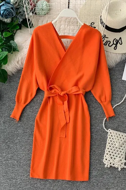 V Neck Off Trendy Shoulder Mini Dress